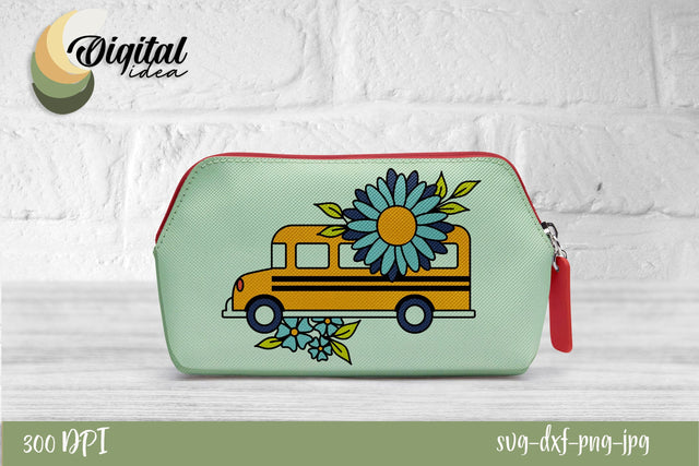 Pencilcase with Flowers | School Bus | Bright and Colourful design for Kids SVG Evgenyia Guschina 