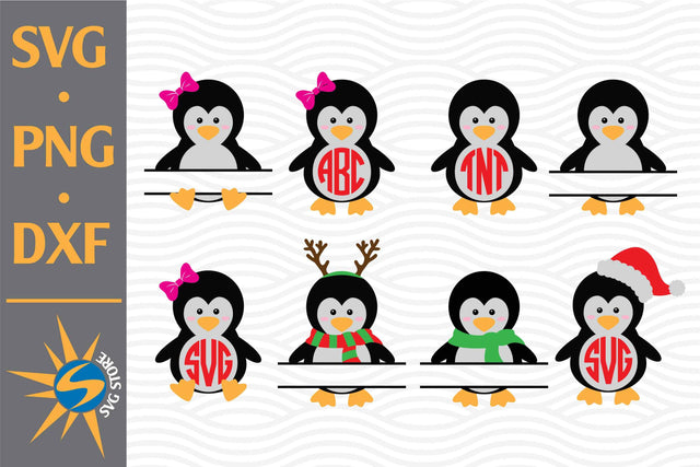 Penguin Christmas Monogram SVG, PNG, DXF Digital Files Include SVG SVGStoreShop 