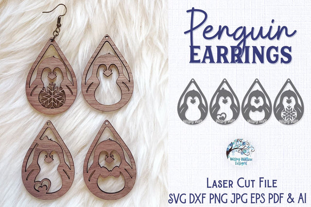 Penguin Earring File for Glowforge or Laser Cutter SVG Wispy Willow Designs 