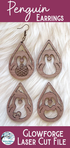 Penguin Earring File for Glowforge or Laser Cutter SVG Wispy Willow Designs 