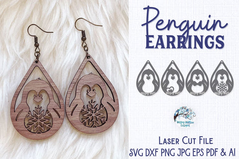 Penguin Earring File for Glowforge or Laser Cutter SVG Wispy Willow Designs 