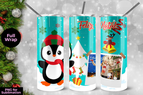 Penguin Feliz Natal Frame Skinny Tumbler Wrap Template 20 oz Sublimation Sublimatiz Designs 