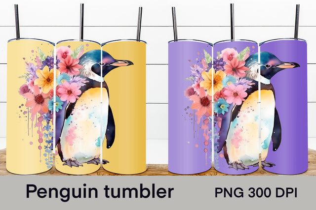 Penguin flower tumbler | Animal tumbler sublimation Sublimation Svetana Studio 