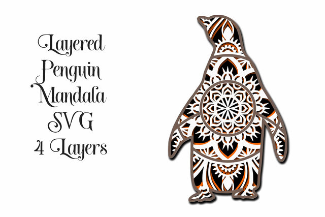 Penguin Mandala 3D Layered SVG - 4 Layers SVG Digital Honeybee 