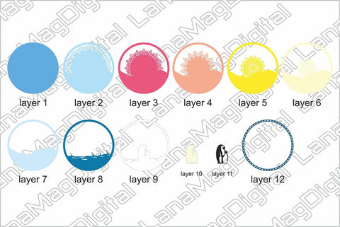 Penguin mandala svg Layered penguin family Layered mandala 3D Paper LanaMagDigital 