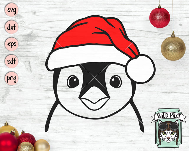 Penguin Santa Hat SVG File, Penguin With Santa Hat SVG, Christmas SVG File, Penguin SVG, Christmas Cut File, Christmas Animals SVG, Animal Santa Hat SVG SVG Wild Pilot 