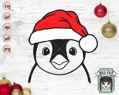 Penguin Santa Hat SVG File, Penguin With Santa Hat SVG, Christmas SVG File, Penguin SVG, Christmas Cut File, Christmas Animals SVG, Animal Santa Hat SVG SVG Wild Pilot 