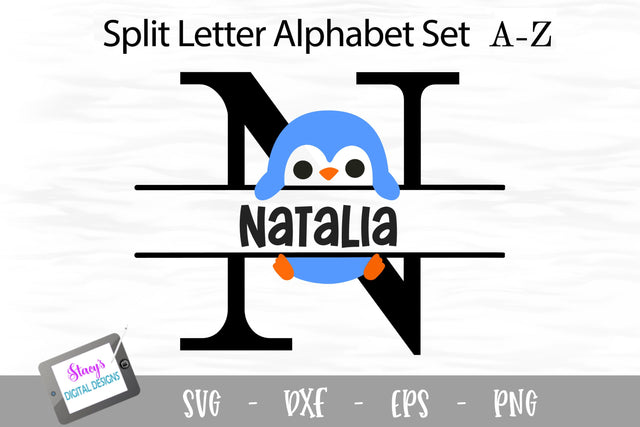 Penguin Split Letters A - Z - 26 Split Monogram SVG Files SVG Stacy's Digital Designs 