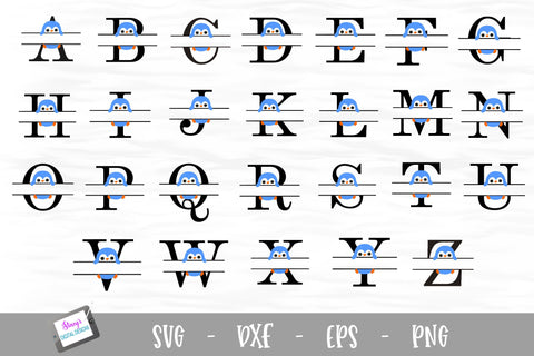 Penguin Split Letters A - Z - 26 Split Monogram SVG Files SVG Stacy's Digital Designs 