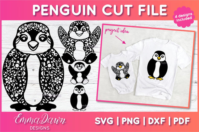 Penguin SVG | 4 Zentangle Cut Files SVG Emma Dawn Designs 
