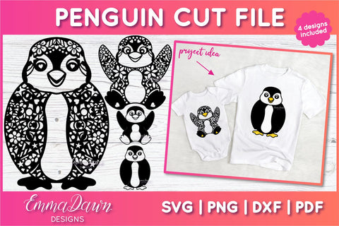 Penguin SVG | 4 Zentangle Cut Files SVG Emma Dawn Designs 