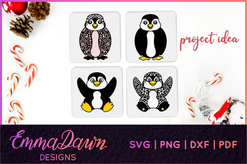 Penguin SVG | 4 Zentangle Cut Files SVG Emma Dawn Designs 