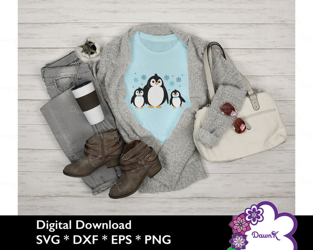 Penguin SVG Trio with Bowties & Snowflakes SVG DawnKDesigns 