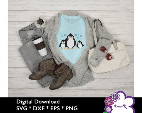 Penguin SVG Trio with Bowties & Snowflakes SVG DawnKDesigns 