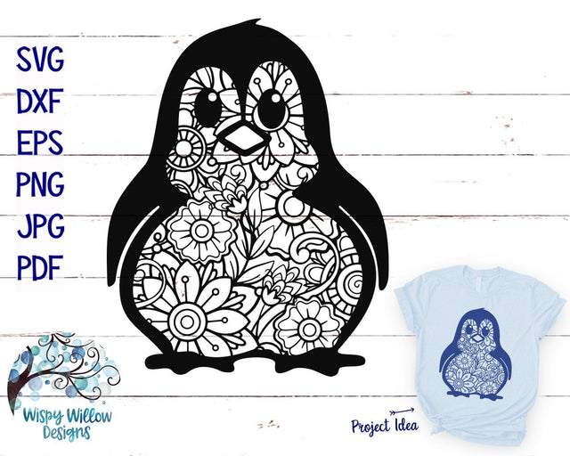 Penguin Zentangle SVG | Animal Mandala SVG Cut File SVG Wispy Willow Designs 