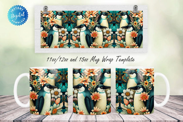 Penguins Flowers 11, 12 & 15 Oz Mug Sublimation Sublimation Regulrcrative 