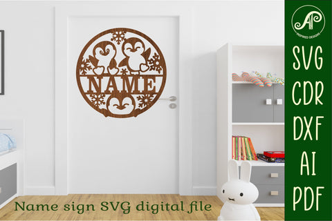 Penguins name sign svg laser cut template SVG APInspireddesigns 