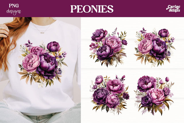 Peonies Clipart PNG | Watercolor Flowes Clipart Sublimation Carla C Designs 