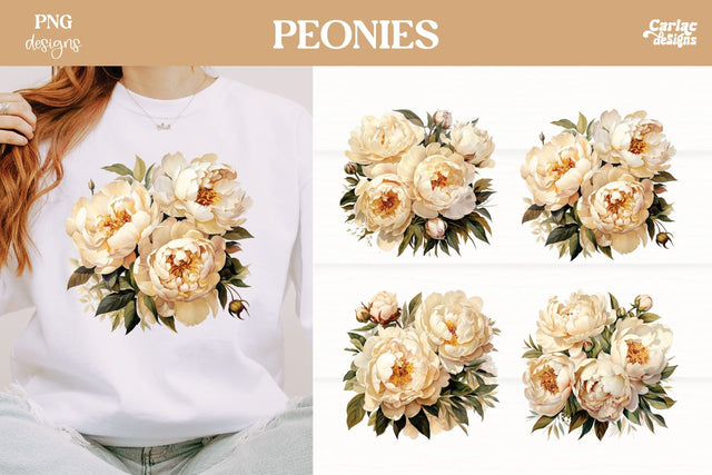 Peonies Clipart PNG | Watercolor Flowes Clipart Sublimation Carla C Designs 
