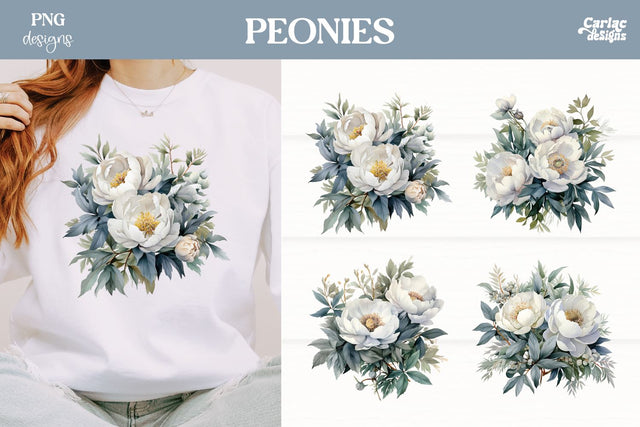 Peonies Clipart PNG | Watercolor Flowes Clipart Sublimation Carla C Designs 