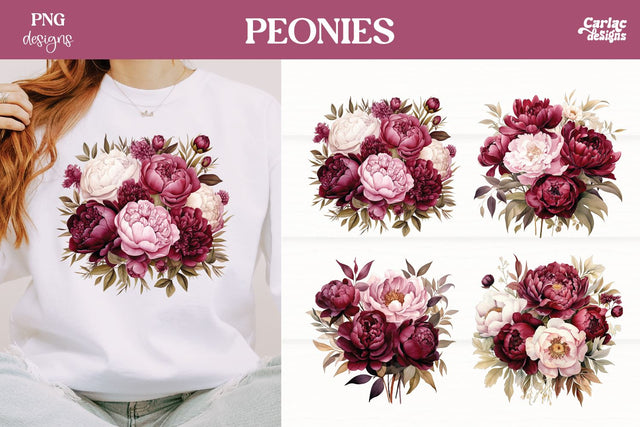 Peonies Clipart PNG | Watercolor Flowes Clipart Sublimation Carla C Designs 