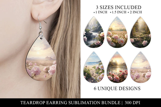 Peonies In Nature Tear Drop Earring Sublimation Bundle Sublimation BijouBay 