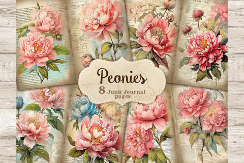 Peonies Junk Journal Paper | Flowers Journal Card SVG GlamArtZhanna 