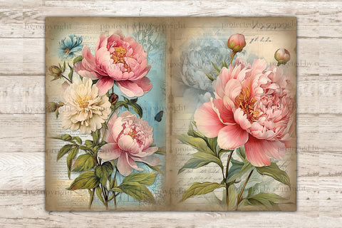 Peonies Junk Journal Paper | Flowers Journal Card SVG GlamArtZhanna 