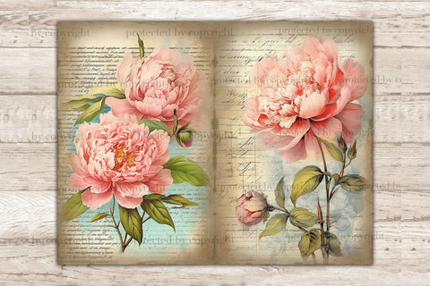 Peonies Junk Journal Paper | Flowers Journal Card SVG GlamArtZhanna 