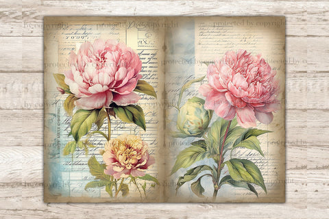 Peonies Junk Journal Paper | Flowers Journal Card SVG GlamArtZhanna 