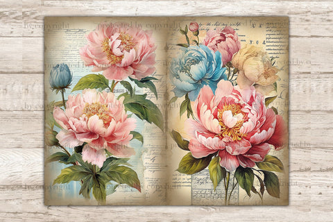 Peonies Junk Journal Paper | Flowers Journal Card SVG GlamArtZhanna 