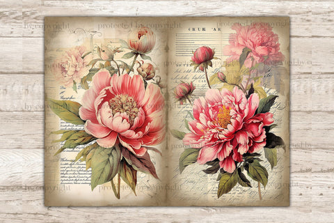 Peonies Junk Journal Paper | Flowers Journal Card SVG GlamArtZhanna 