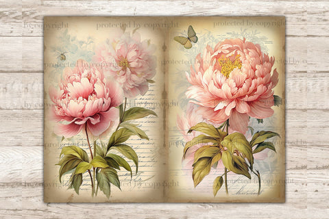 Peonies Junk Journal Paper | Flowers Journal Card SVG GlamArtZhanna 
