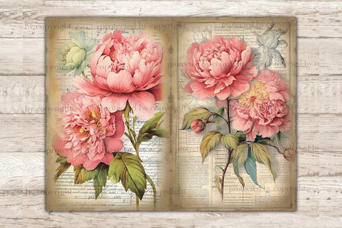 Peonies Junk Journal Paper | Flowers Journal Card SVG GlamArtZhanna 