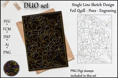 Peony 2 - Single line for Foil Quill | Digi Stamp Sketch DESIGN DrawnTogether with love 
