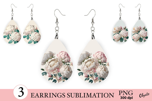 Peony Earrings Sublimation. Teardrop Earring Sublimation Sublimation Olga Terlyanskaya 