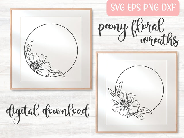 Peony Floral Circle SVG Bundle, Peony SVG Cut Files, Wedding Wreath SVG, Round Floral Frame Vector SVG Apple Grove Designs 
