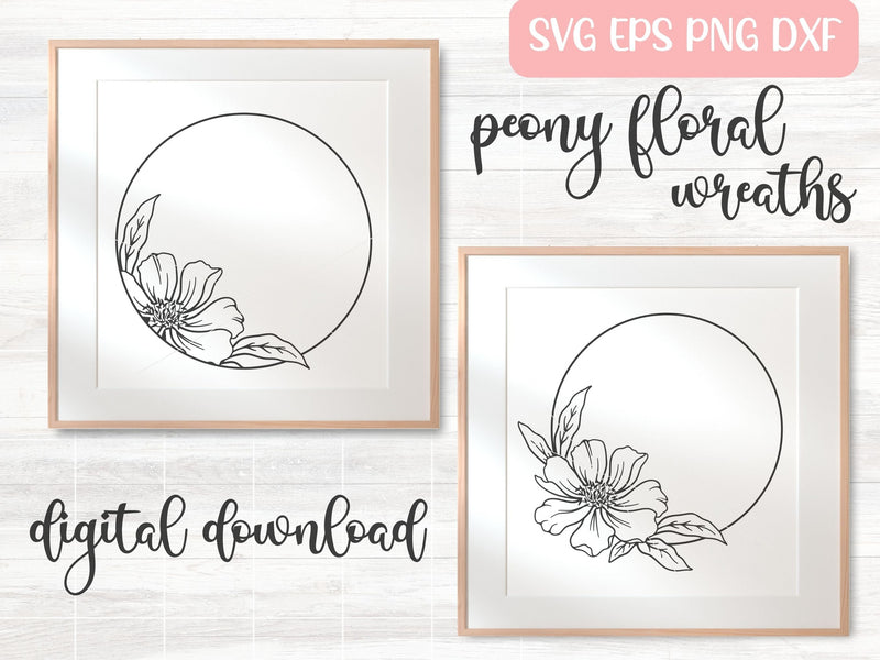 Peony Floral Circle SVG Bundle, Peony SVG Cut Files, Wedding Wreath SVG, Round Floral Frame Vector SVG Apple Grove Designs 