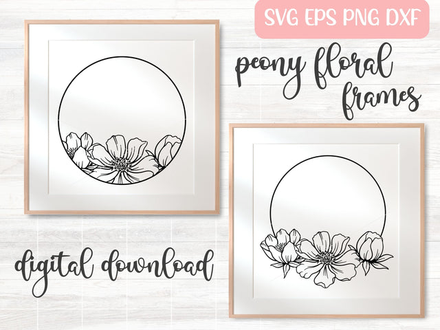Peony Floral Circle SVG Bundle, Peony SVG, Wedding Monogram SVG, Round Floral Frame Vector SVG Apple Grove Designs 
