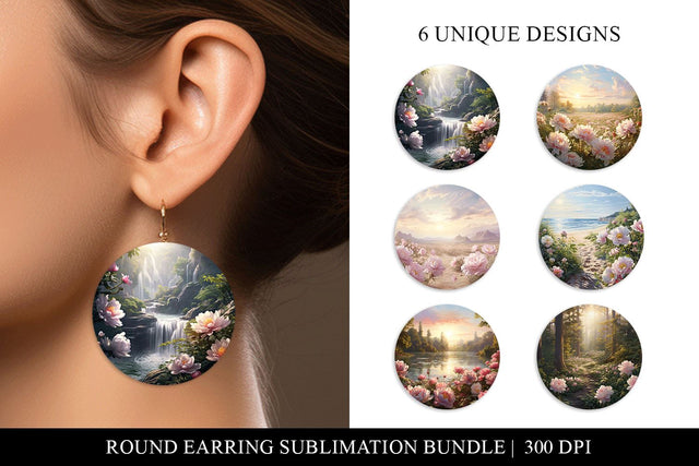 Peony Floral Round Earring Sublimation Design Bundle Sublimation BijouBay 