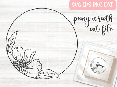 Peony Floral Wreath SVG Cut File, Peony SVG, Wedding Monogram SVG, Round Floral Frame Vector SVG Apple Grove Designs 