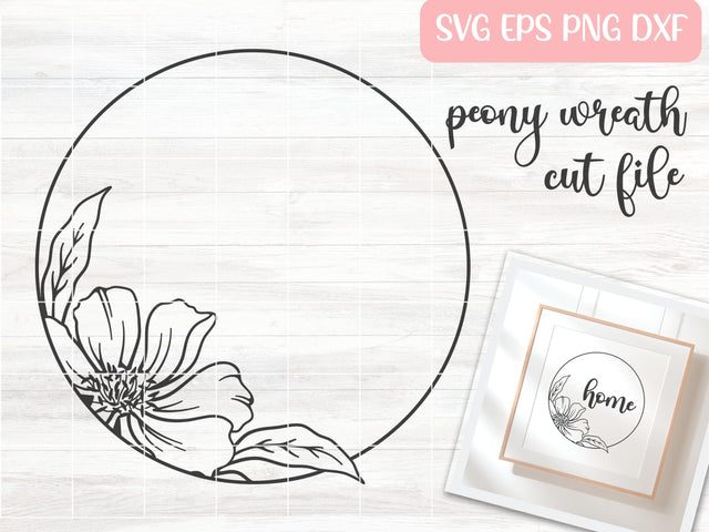 Peony Floral Wreath SVG Cut File, Peony SVG, Wedding Monogram SVG, Round Floral Frame Vector SVG Apple Grove Designs 