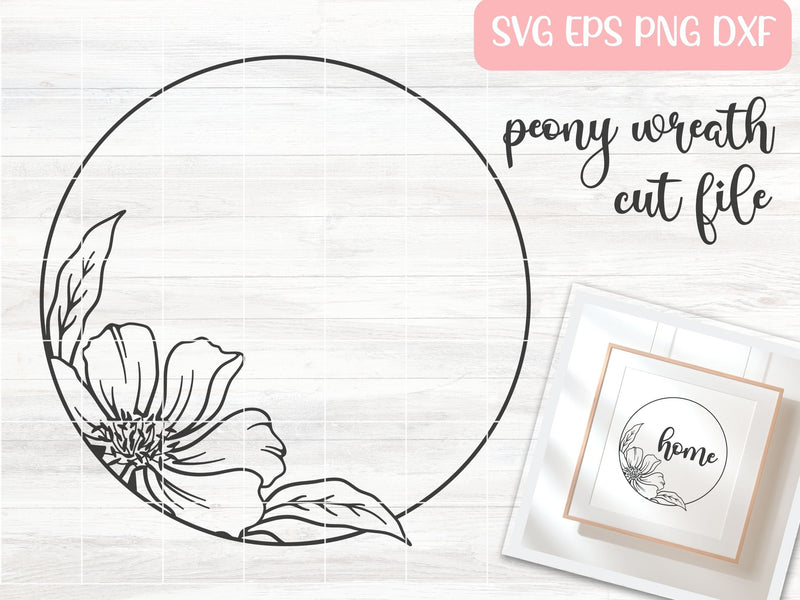 Peony Floral Wreath SVG Cut File, Peony SVG, Wedding Monogram SVG, Round Floral Frame Vector SVG Apple Grove Designs 
