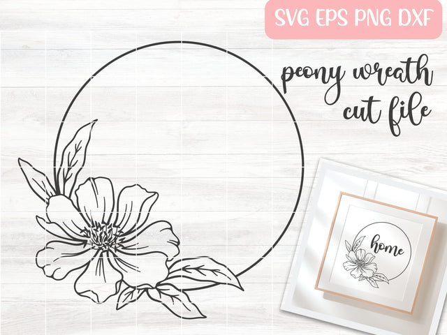 Peony Floral Wreath SVG Cut File, Peony SVG, Wedding Monogram SVG, Round Floral Frame Vector SVG Apple Grove Designs 