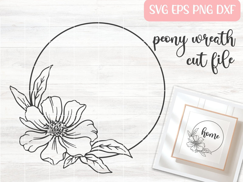 Peony Floral Wreath SVG Cut File, Peony SVG, Wedding Monogram SVG, Round Floral Frame Vector SVG Apple Grove Designs 
