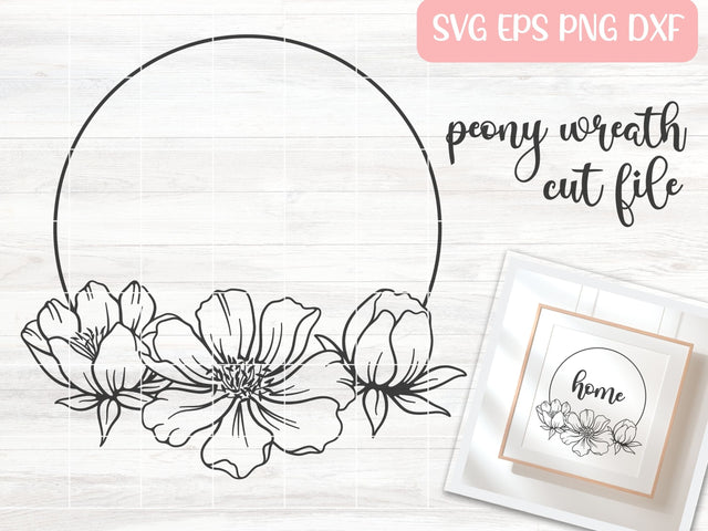 Peony Floral Wreath SVG Cut File, Peony SVG, Wedding Monogram SVG, Round Floral Frame Vector SVG Apple Grove Designs 