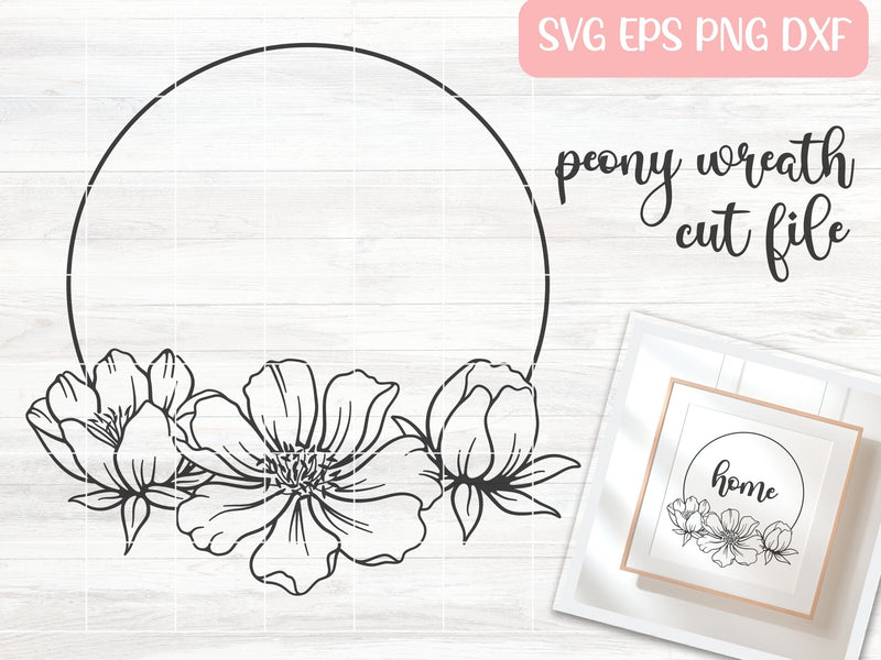Peony Floral Wreath SVG Cut File, Peony SVG, Wedding Monogram SVG, Round Floral Frame Vector SVG Apple Grove Designs 