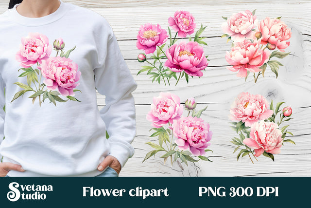 Peony flower clipart | Peony sublimation design Sublimation Svetana Studio 