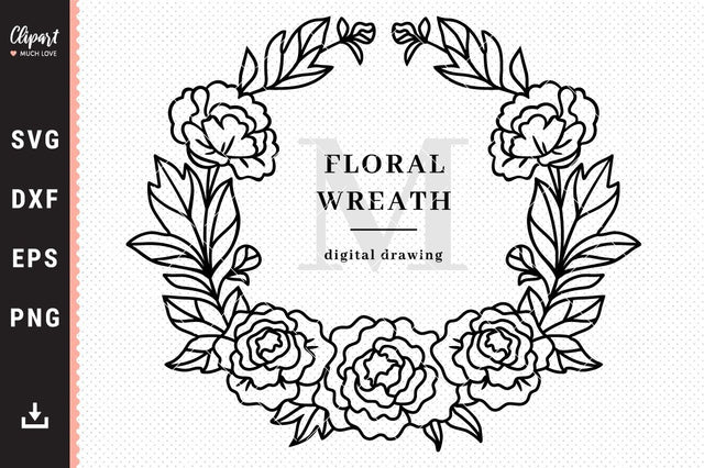 Peony flowers SVG, Floral wreath SVG, DXF, PNG, EPS, Cricut, Silhouette SVG ClipartMuchLove 