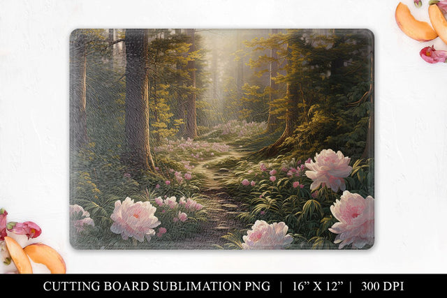 Peony Forest Fantasy Cutting Board Sublimation Design PNG Sublimation BijouBay 